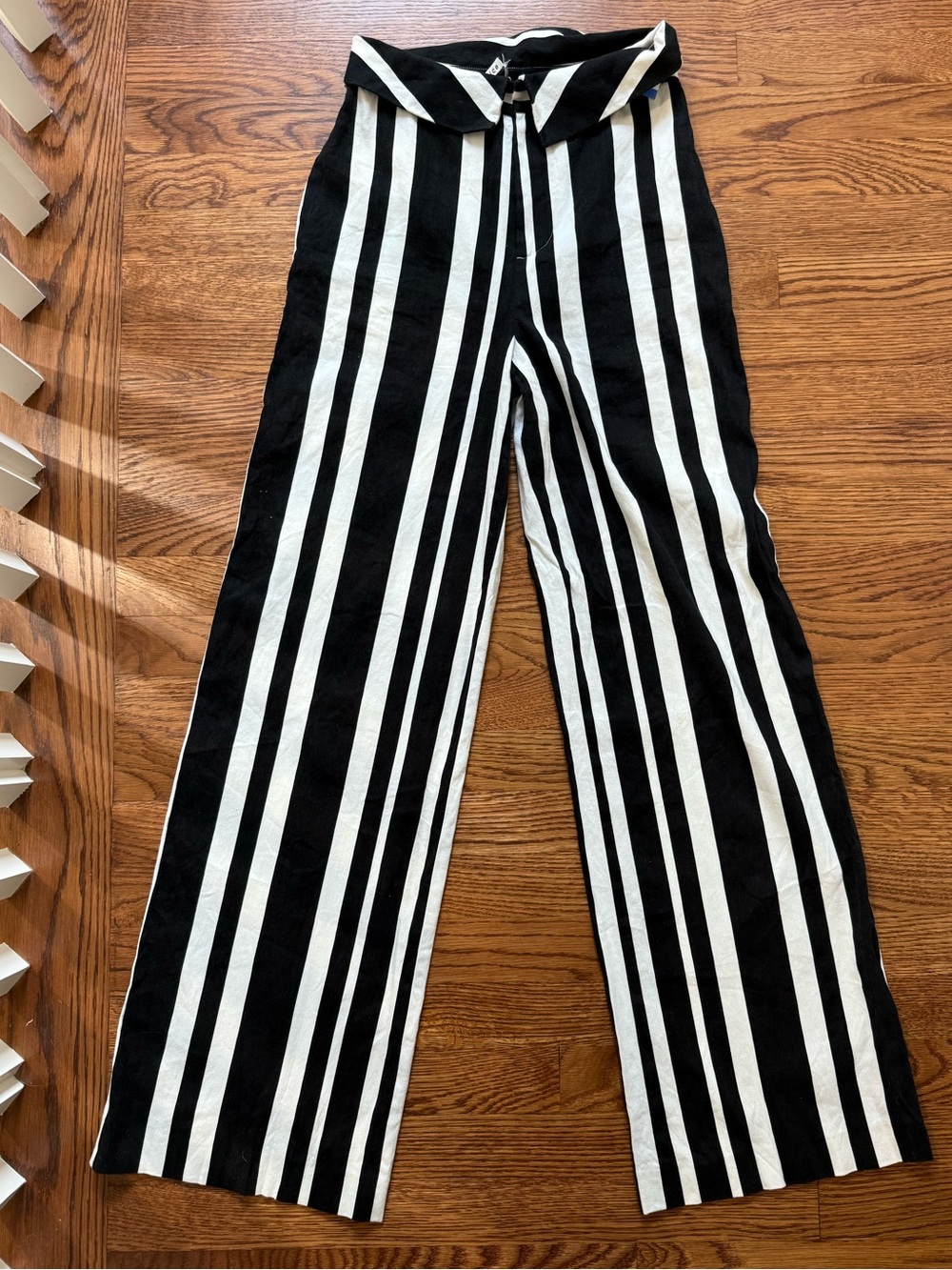 ALICE + OLIVIA High Rise Striped Contrast Pants Wide Leg Linen Blend Foldover 00